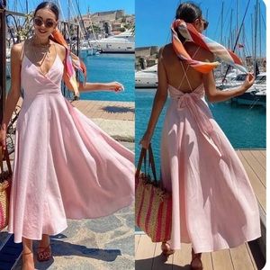 🆕 ZARA Wrap linen swing pink dress